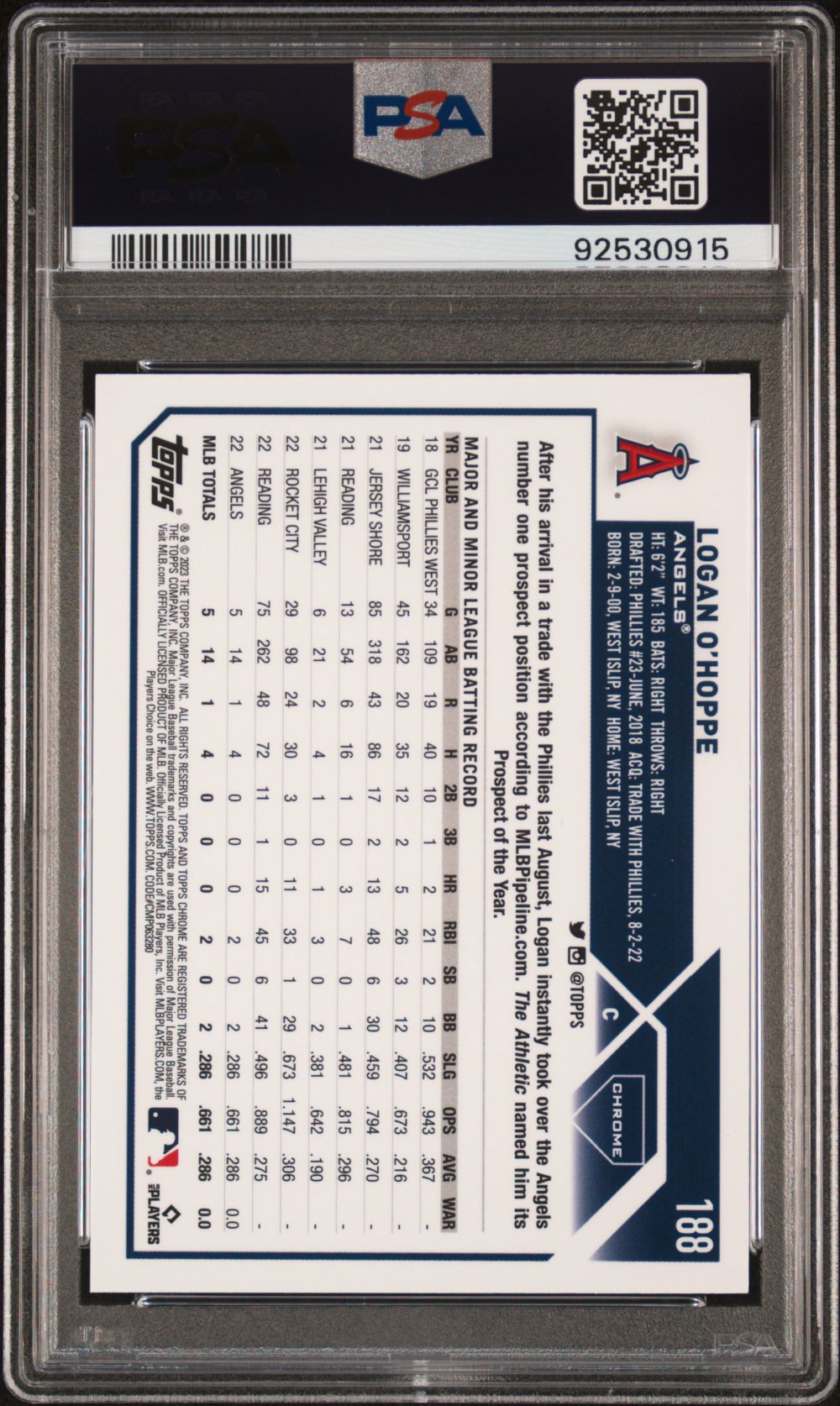 2023 Logan O'Hoppe - Baseball Topps Chrome Logofractor Edition PSA